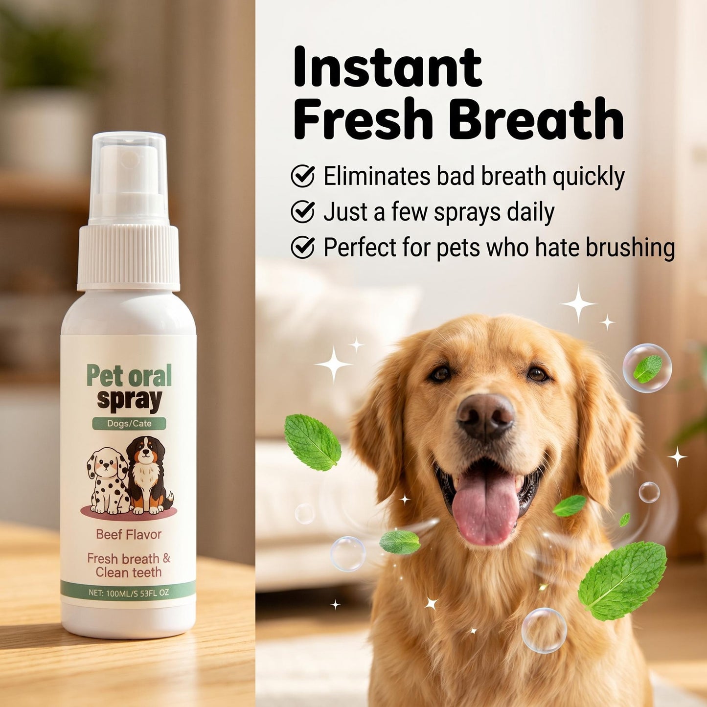 🦷 A kutyád vagy macskád lehelete kellemetlen, a fogkefe használata meg harc? – Ez a spray segíthet