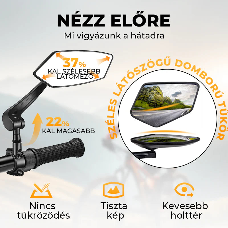 🚲 A vállad fölött hátranézni kényelmetlen és balesetveszélyes? – Ez a tükör stabilan rögzíthető a kormányra, és folyamatos hátsó rálátást biztosít.