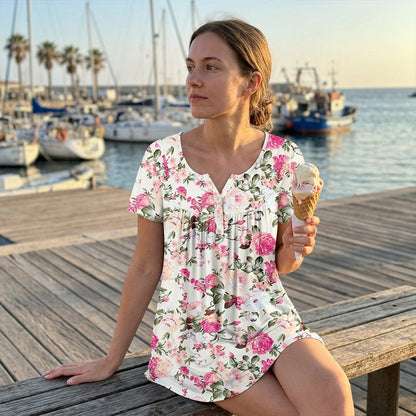 👚 Unod a feszülős pólókat? – Lebegő szabású virágmintás gombos felső!