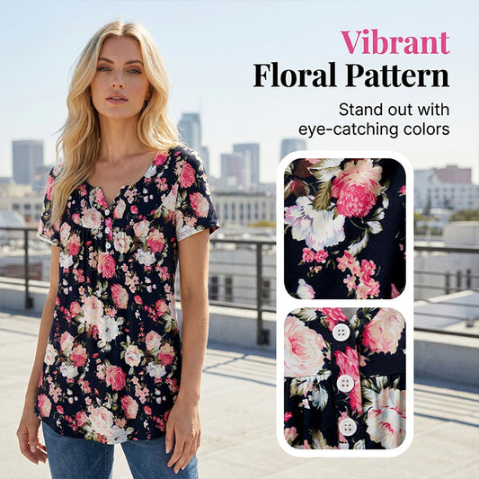 👚 Unod a feszülős pólókat? – Lebegő szabású virágmintás gombos felső!