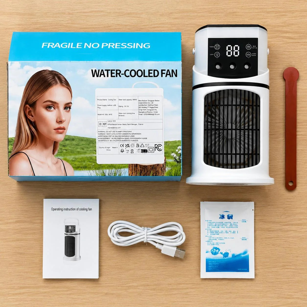 💧 Vízpárás hűtés, 9 fokozat, USB-ről tölthető, RGB-világítás – Praktikus és hangulatos készülék!