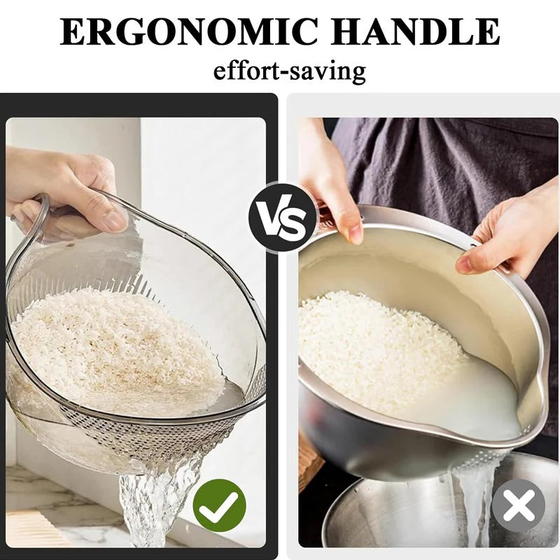 💧 A rizs mosása közben a szemek kifolynak? – Ez a tál szűrővel és fogantyúval megkönnyíti a munkát
