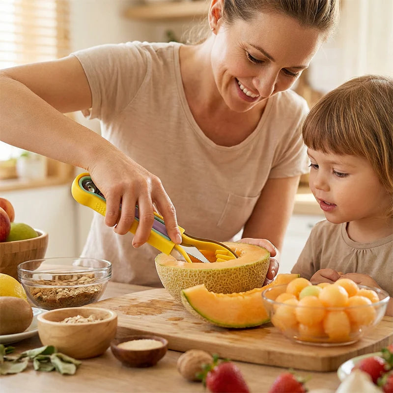 🍈 Gombóckanál, faragókés, és gyümölcskanal – Három eszköz egy szettben, praktikus kialakítással!