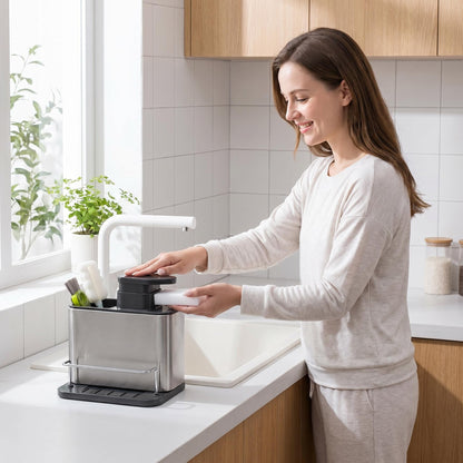 🧽 A konyhai mosogató környéke mindig rendetlen? – Ez az adagoló és állvány segít rendszerezni!