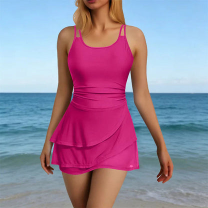 🌊50% kedvezmény💝Ráncos szoknyás, kétpántos fürdőruha👙 Fodros szoknyás női fürdőruha – Karcsúsító strandviselet!