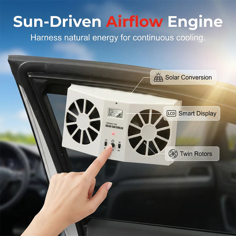 ☀️  A forróságban autója belső hőmérséklete elviselhetetlenné válik? – Ez a ventilátor napelemmel automatikusan csökkenti a meleget!
