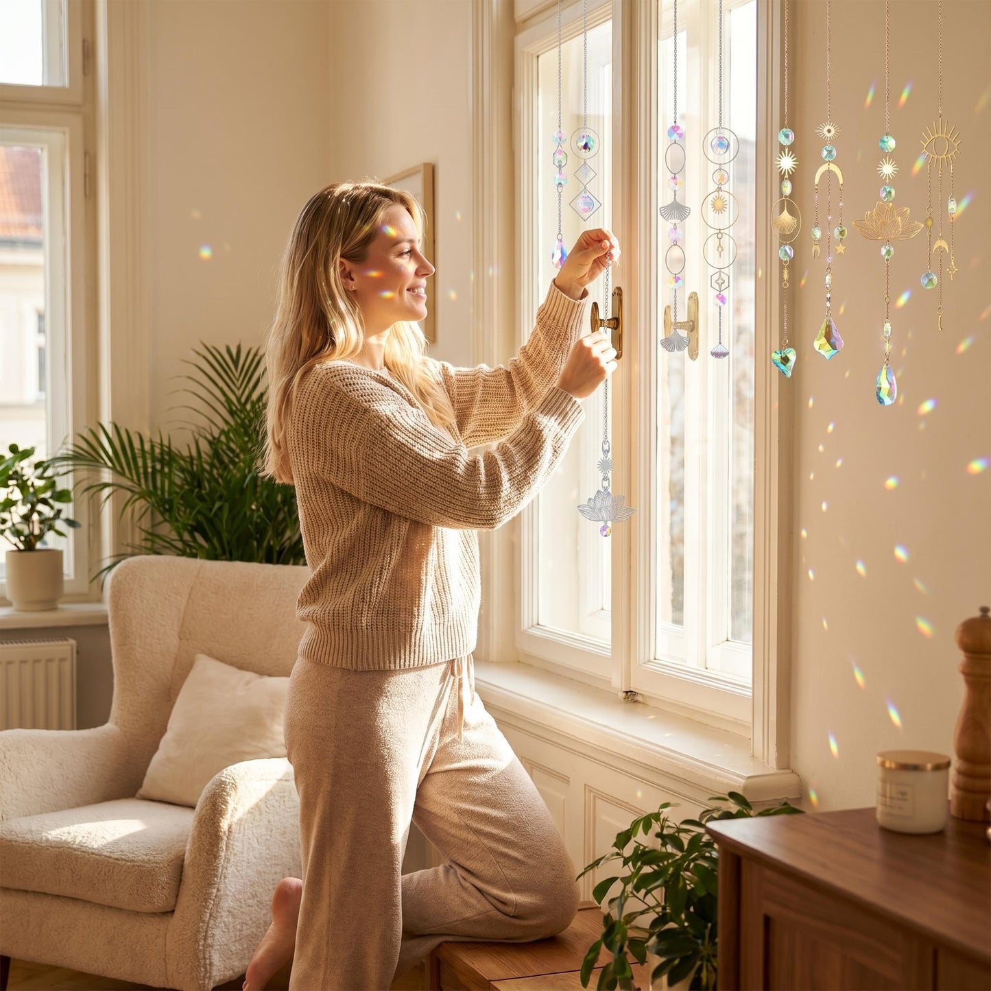 🌈 Unalmasak az ablakaid? – Napfényfogó függesztő szett, ami színekkel tölti meg a szobát!