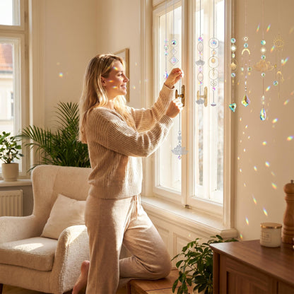 🌈 Unalmasak az ablakaid? – Napfényfogó függesztő szett, ami színekkel tölti meg a szobát!