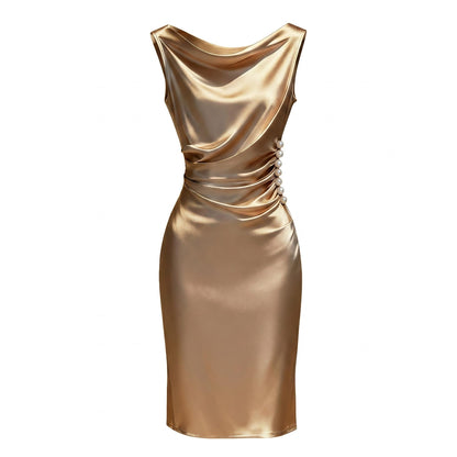 🥂 Nem találsz olyan ruhát, ami egyszerre elegáns és nőies? – Szatén ruha gyöngyökkel, karcsúsító derékszabással👗