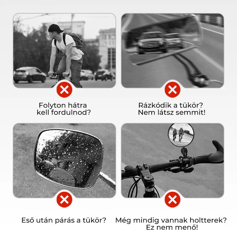 🚲 A vállad fölött hátranézni kényelmetlen és balesetveszélyes? – Ez a tükör stabilan rögzíthető a kormányra, és folyamatos hátsó rálátást biztosít.
