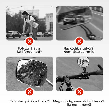 🚲 A vállad fölött hátranézni kényelmetlen és balesetveszélyes? – Ez a tükör stabilan rögzíthető a kormányra, és folyamatos hátsó rálátást biztosít.